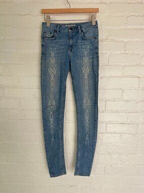 Topshop MOTO Skinny High Rise Jeans Laser Print Design 28x32